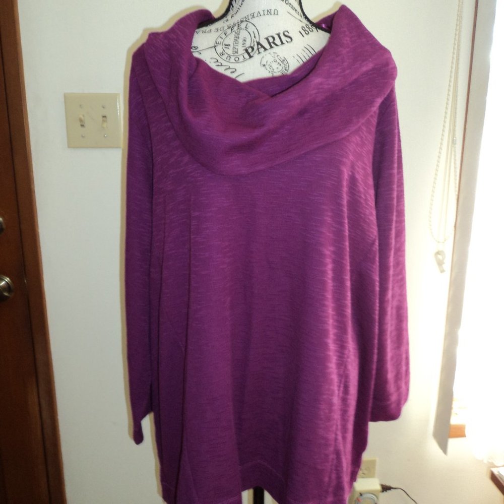 NWT Catherine's Woman's Plus Petite 2X 22/24WP Sweater Purple Mock Neck Pull On